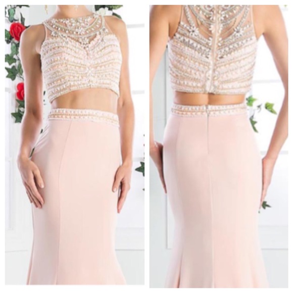 Peach Two Piece Prom Dress