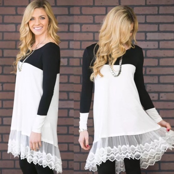 Lilacs & Lace Tops - Lace Trim Tunic Dress