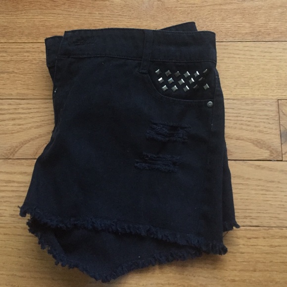Distressed Black Shorts