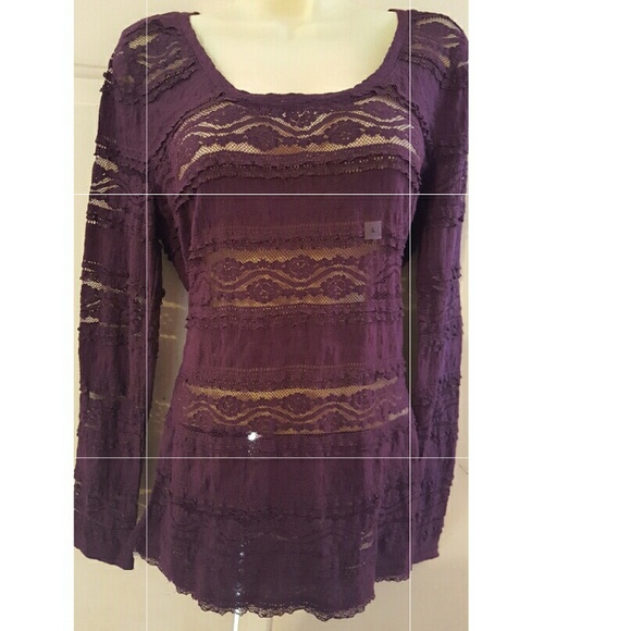 Express Purple Lace Long Sleeve Top