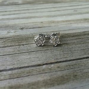 Flower Stud Earrings - 10k White Gold & CZs
