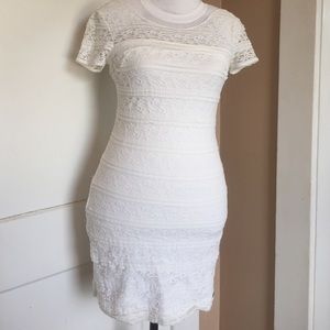White lace stretch mini dress