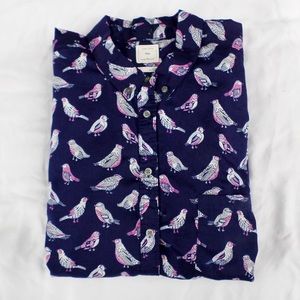 GAP bird print blue dress shirt