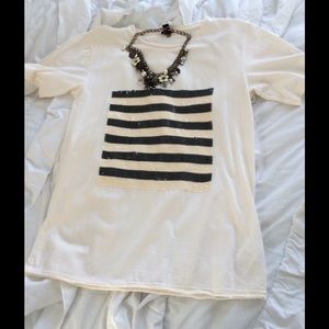 Ivory JCrew tee with sequin stripes