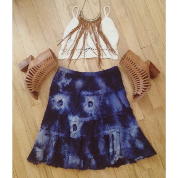 Peasant Boho Tiered Crinkle Layered Tie Dye Skirt - Picture 1 of 3