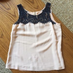 J. Crew Pale Pink + Black Lace Top