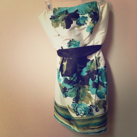 Strapless blue/green floral dress