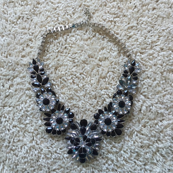 Large black and clear stone statement necklace