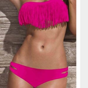 Bright pink fringe bikini