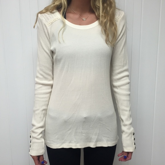 Lucky brand, Long sleeve cream embroidered top!