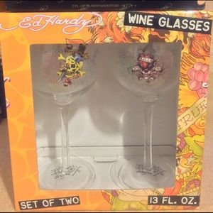 Set of Ed Hardy wine glasses