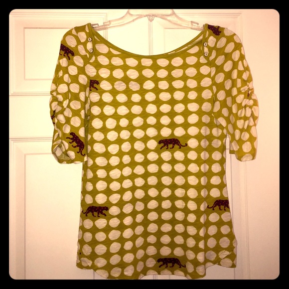 Anthropologie Pea Green Dotted Top