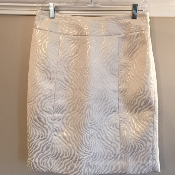 LOFT cream/metallic zebra print pencil skirt