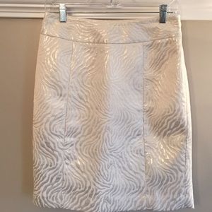 LOFT cream/metallic zebra print pencil skirt