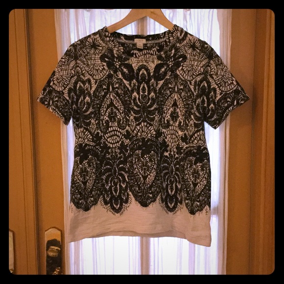 J Crew Lace Patterned Sweatshirt Tee, M