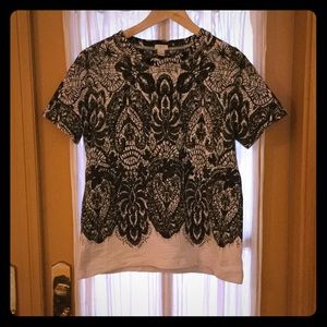 J Crew Lace Patterned Sweatshirt Tee, M