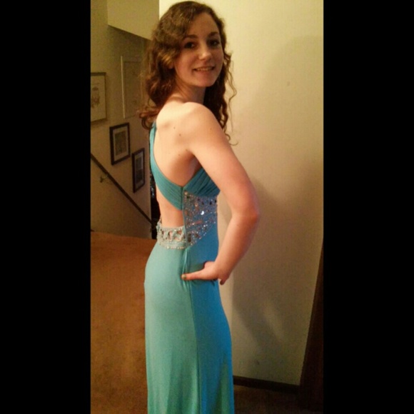 Light blue one shoulder prom dress ball gown evening, wedding floor length dress - Picture 7 of 7