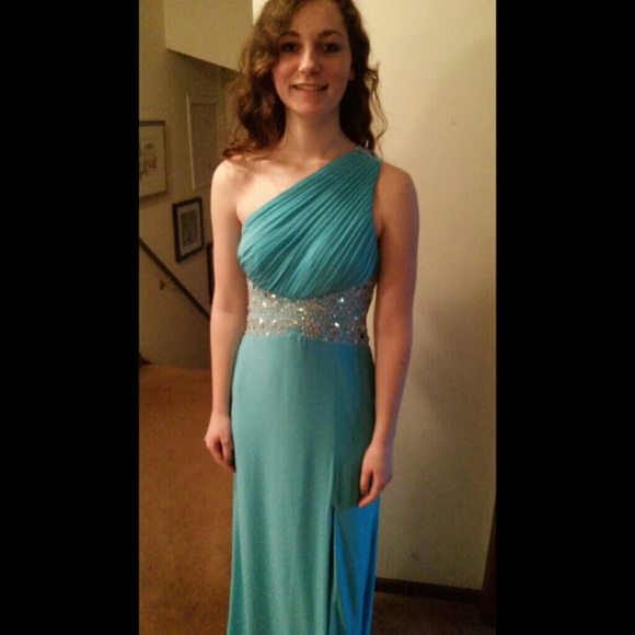 Light blue one shoulder prom dress ball gown evening, wedding floor length dress - Picture 5 of 7