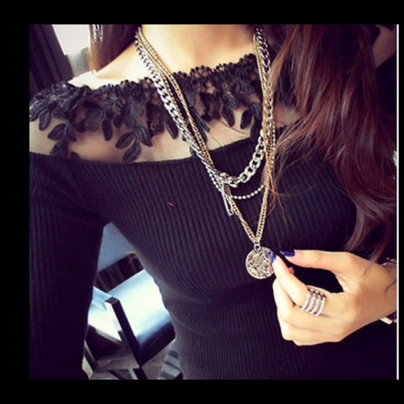 Tops - Black Lace longsleeve shirt top