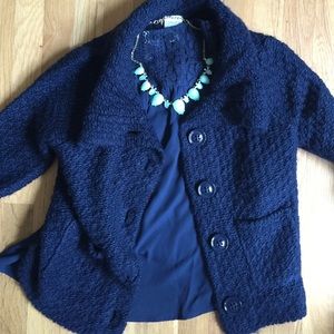 Chico's Navy Blue Cropped Sweater Jacket