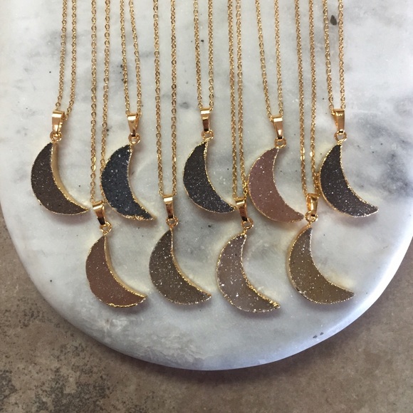 24k gold Agate druzy crescent moon necklace