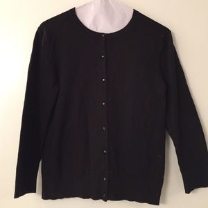 LOFT Black Crew Neck Cotton Cardigan