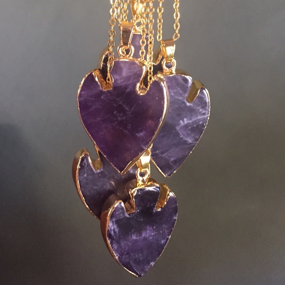 Amethyst crystal arrowhead gold necklace