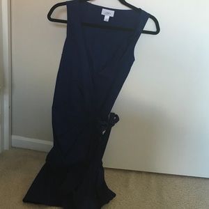 Navy cotton wrap dress.