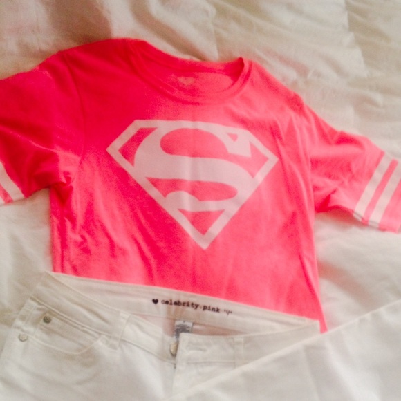 Angel pink white glitter superman tee