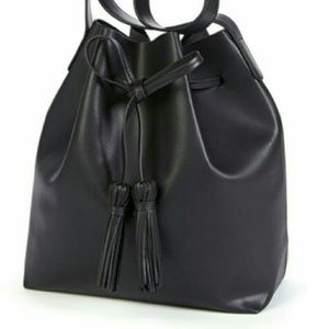 Black bucket drawstring bag