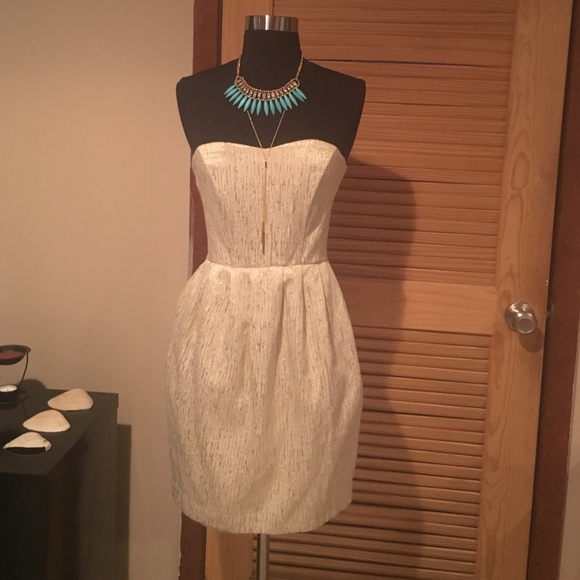 Strapless Cream & Gold detailed Dress - Picture 1 of 4