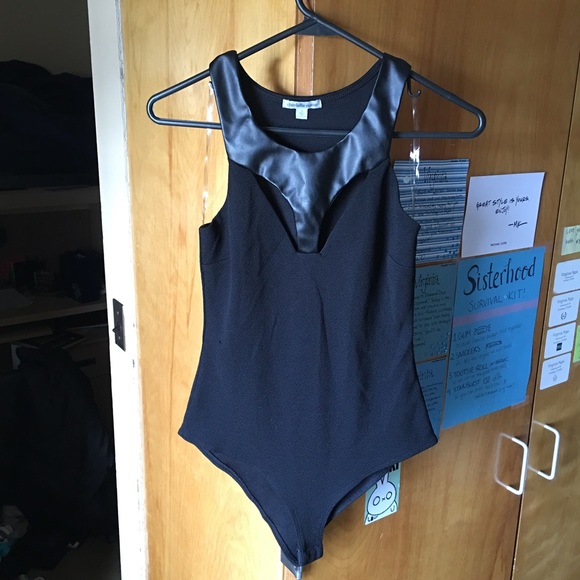Leather Accent Black Bodysuit