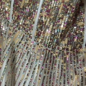 Glamour by Terani Couture Dresses - White and gold dress with undertones of pink Glamour by Terani Couture Dresses - White and gold dress with undertones of pink