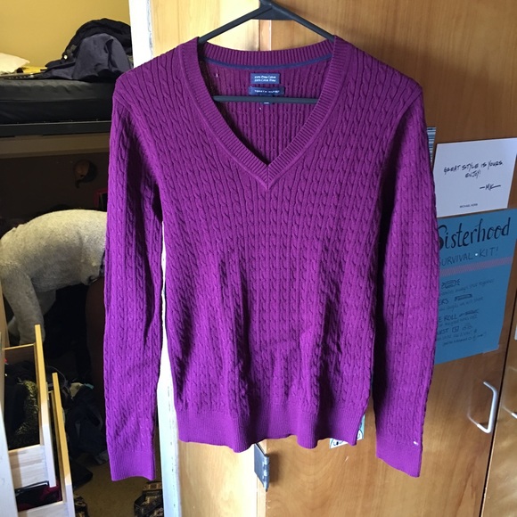 Deep Burgundy Classic V-Neck Cable Knit TH