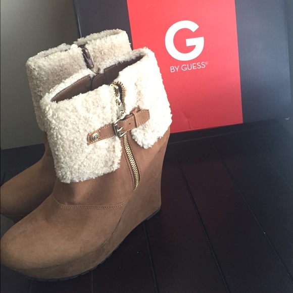 Faux Fur Wedged Booties WORN ONCE
