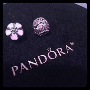 Pink flower clip and pink hearts bead