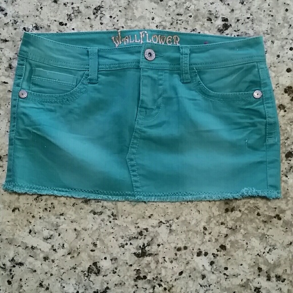 Teal denim skirt