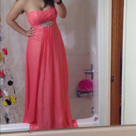 Coral pink prom dress