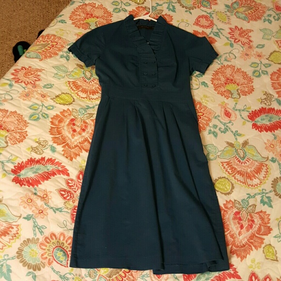 Teal blue midi pencil dress