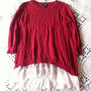 Lace Hem Boho Red Sweater