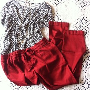 Red Satin Joggers by Loft