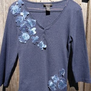 Express Blue Cotton top with Flower Embellishments