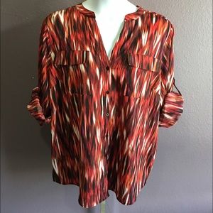 Red multicolored button down blouse-NWOT