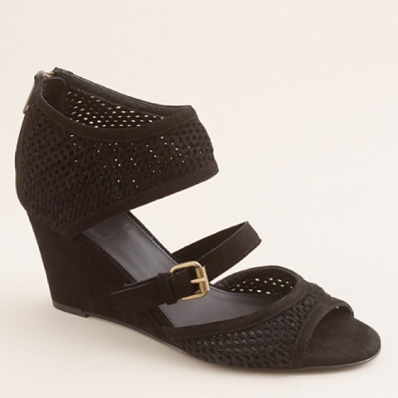 J.Crew Jemma Black Wedges NWOB