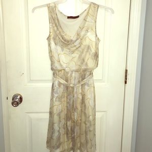 Gold & Silver Chiffon Belted Dress