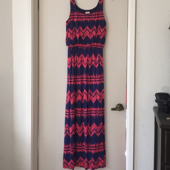 Pink and blue maxi dress
