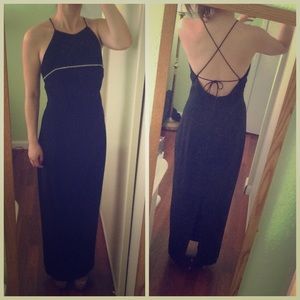 Black Tahari High-Neck Maxi Dress