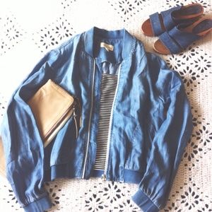 Anthropologie HOLD Chambray Bomber Jacket