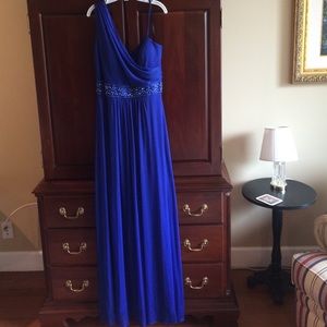 Blue one shoulder prom dress