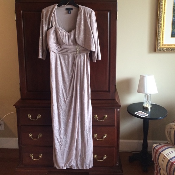 Tan sparkly prom formal dress with matching jacket